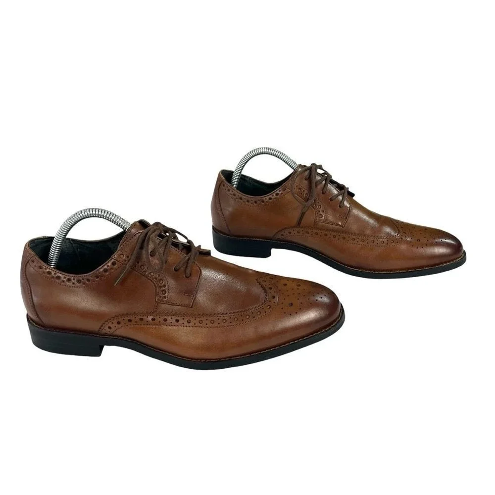 Stacy Adams Garrison Wingtip Oxford Brogue Leather Dress Shoes Cognac Formal 7.5